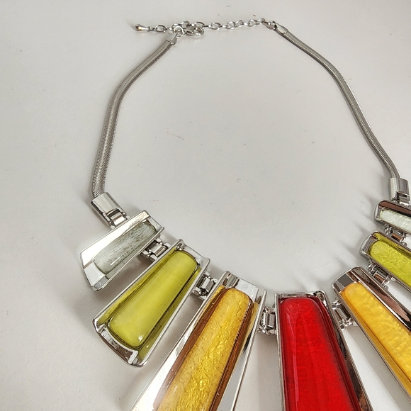 NEW Multi Colorful Epoxy Geo Bar Metal Snake Silver Chain Necklace - Picture 4 of 8